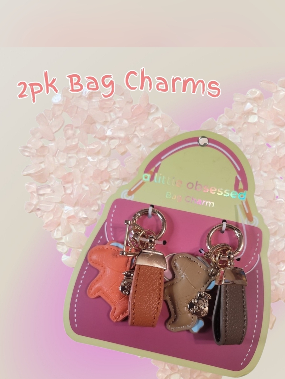 A Little Obsessed Bag Charm 2pk - Orange And Tan New